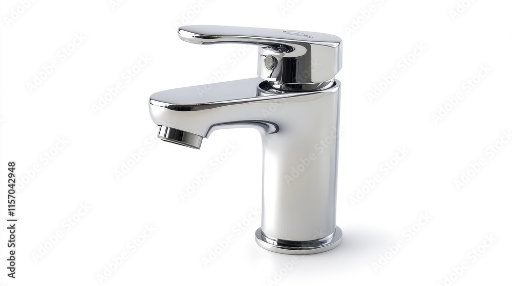 Modern bathroom faucet isolated on a white background showcasing sleek design and polished chrome finish Modern bathroom faucet isolated on a white background showcasing sleek design and polished chrome finish