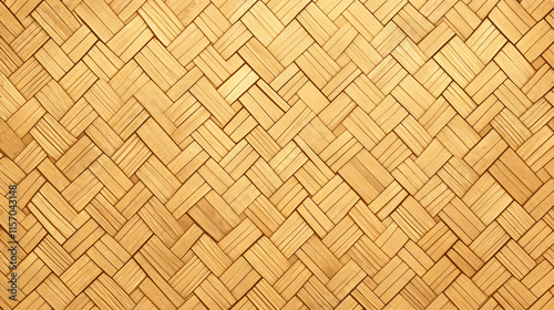 A seamless pattern of woven rattan texture, with each section featuring the same geometric crosshatch design in light brown and gold hues.