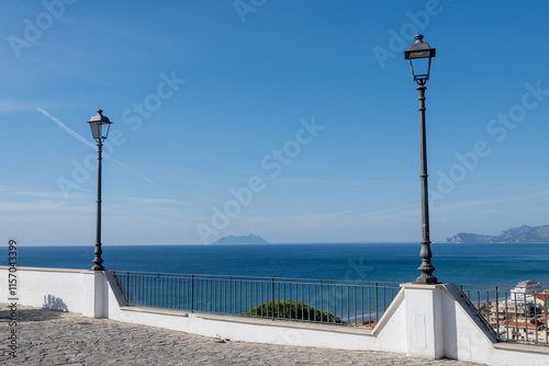 Fototapeta Naklejka Na Ścianę i Meble -  View on medieval small touristic coastal town Sperlonga and sea shore, Latina, Italy
