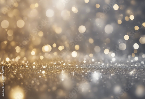 Silver white and gold vertical abstract background with copy space bokeh lights and glitter on weddi photo