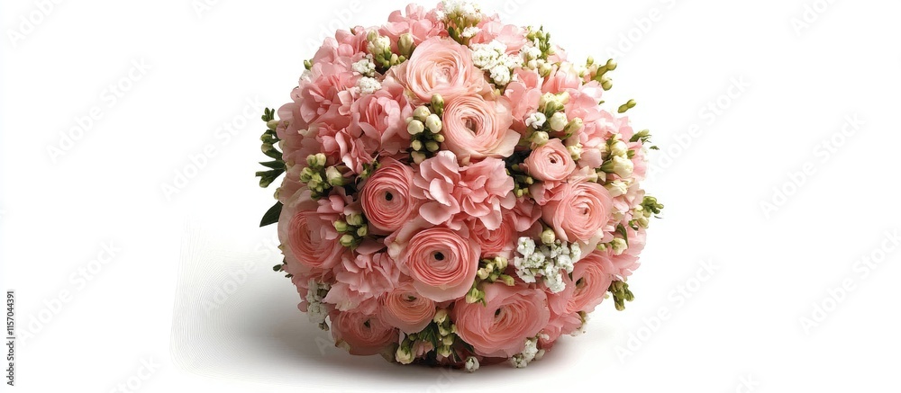 Elegant wedding bouquet featuring a stunning arrangement of soft pink flowers and delicate greenery on a white background. Elegant wedding bouquet featuring a stunning arrangement of soft pink flowers and delicate greenery on a white background.