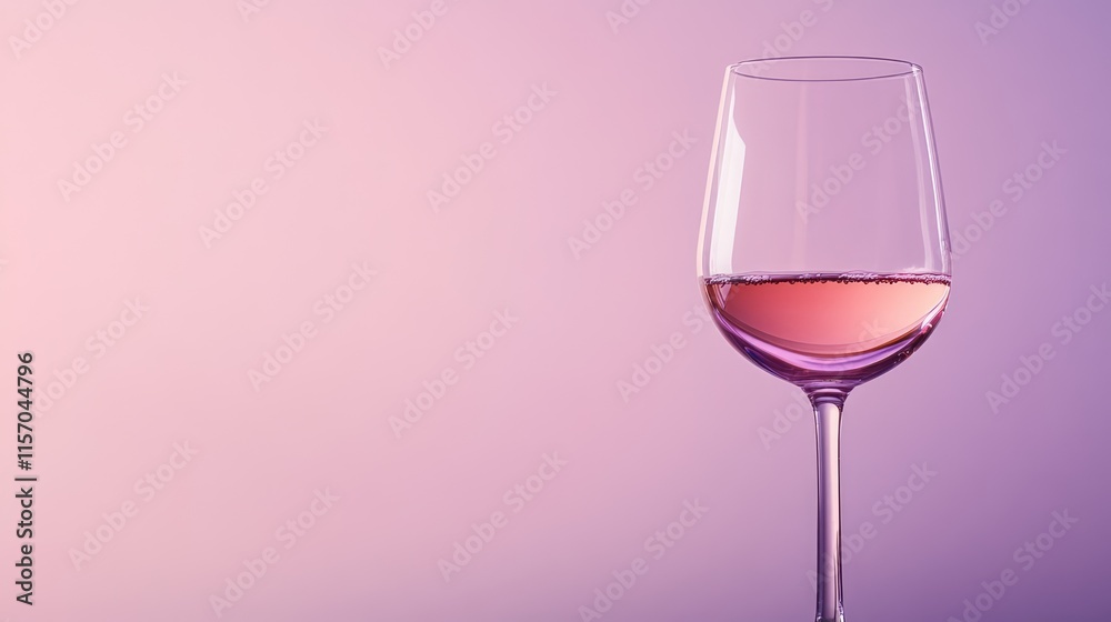 Elegant wineglass filled with rose wine against a soft lavender background showcasing tranquility and sophistication in beverage presentation.