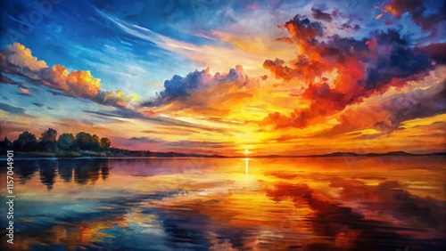 Silhouette of Abstract Watercolor Painting, Dramatic Backlit Art