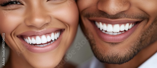 Joyful wedding couple beaming with bright smiles showcasing love and happiness on their special day with perfect white teeth.