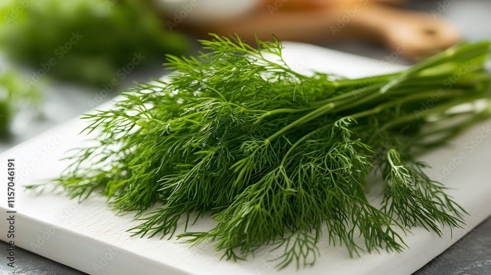Fototapeta premium Fresh dill harvesting kitchen counter food photography home environment close-up view culinary herbs