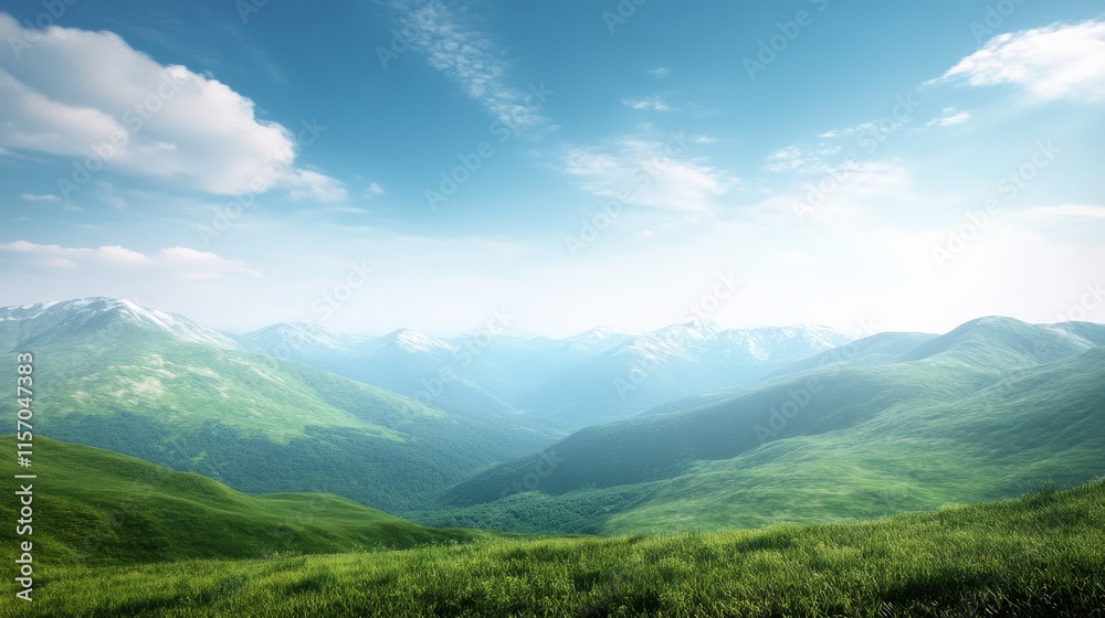 Obraz premium Serene mountain landscape with lush greenery.