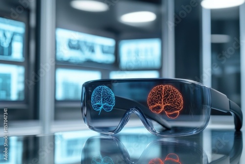 Wallpaper Mural Innovative augmented reality glasses displaying brain patterns in a high-tech lab setting Torontodigital.ca