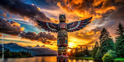 Wallpaper Mural Silhouette of Thunderbird Totem Pole, Stanley Park, Vancouver, BC, Canada - September 26, 2024 Torontodigital.ca