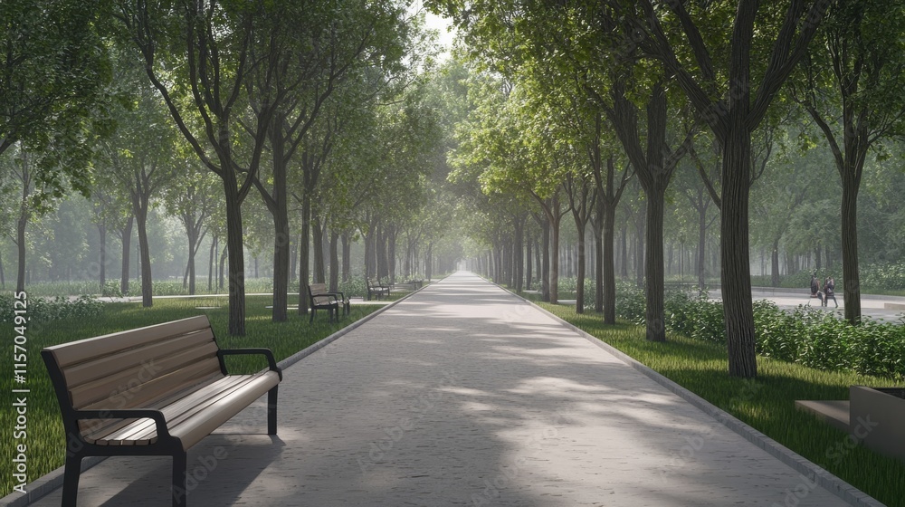 Serene pathway in a lush green park. Serene pathway in a lush green park.