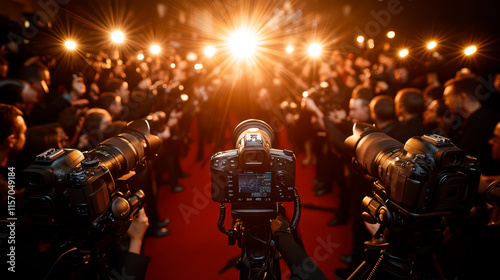 Crowd of photographers on a red carpet show