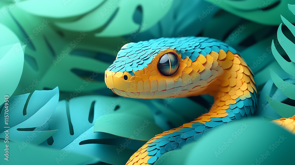 Fototapeta premium Banner with copy space, paper cut design, snake