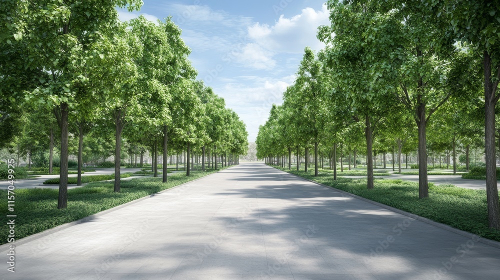 Serene tree-lined avenue under a blue sky. Serene tree-lined avenue under a blue sky.