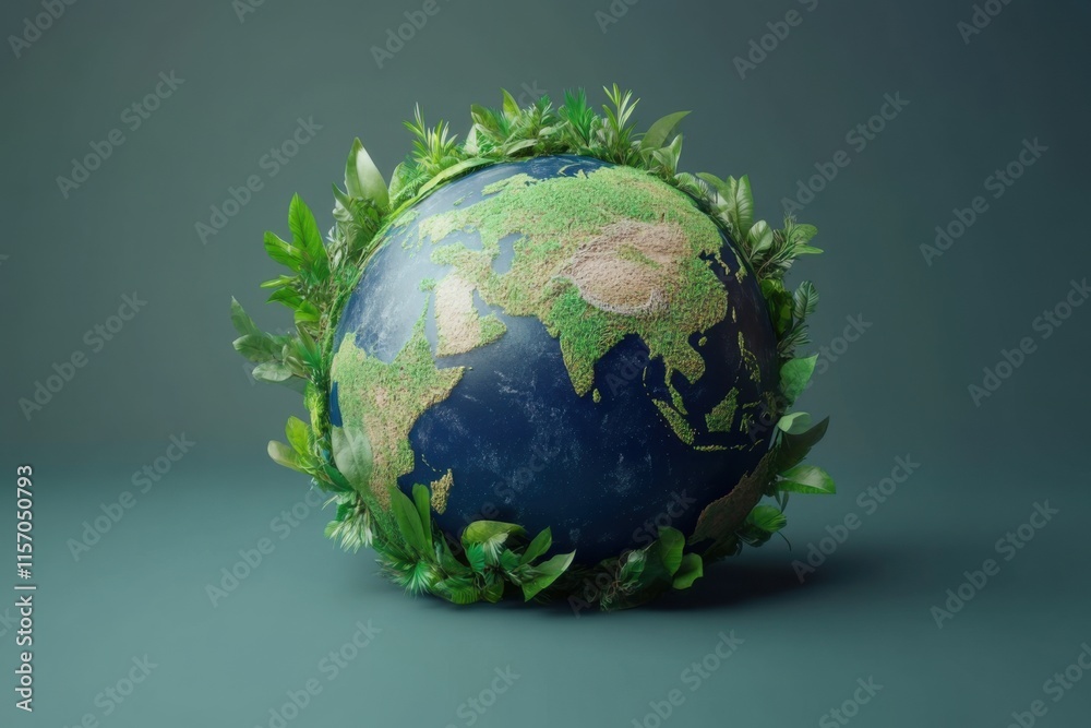 Creative globe design featuring lush green foliage, symbolizing environmental awareness and sustainable future Creative globe design featuring lush green foliage, symbolizing environmental awareness and sustainable future