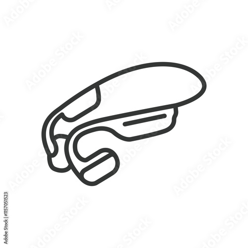 Open ear headphones, icon in line design. Wireless headphones, sound transmission, hearing device, outdoor listening on white background vector. Open ear headphones editable stroke icon