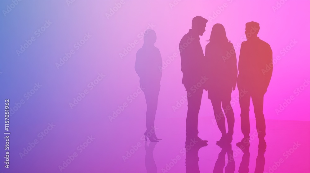 Silhouettes of individuals in colorful light. Silhouettes of individuals in colorful light.