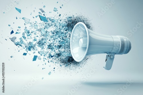 Creative depiction of a megaphone dispersing particles in a modern setting photo