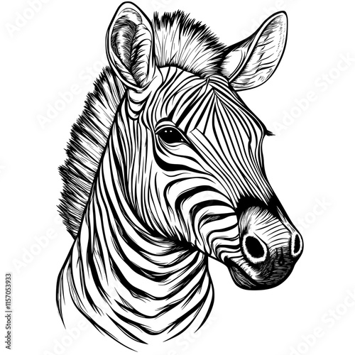 Stripes of Elegance: A Detailed Line Art Portrait of a Zebra's Head 