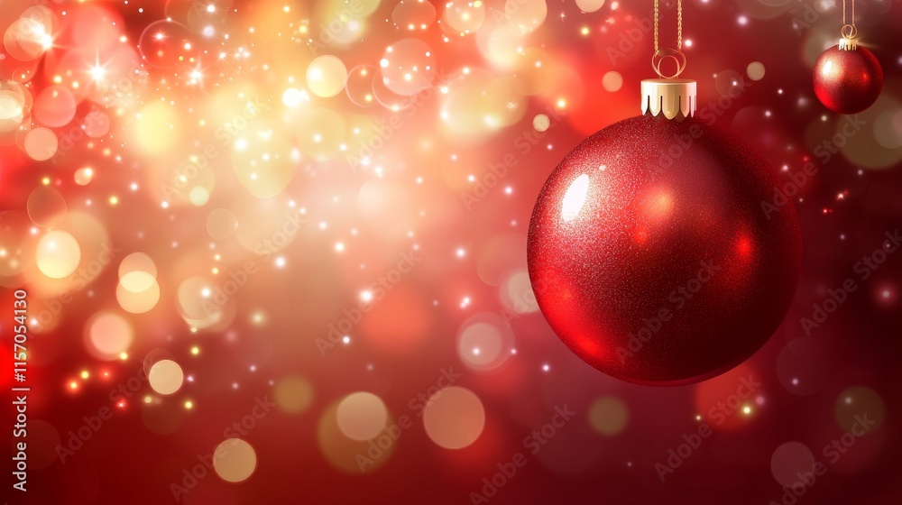 Sparkling red Christmas ornaments on a festive background. Sparkling red Christmas ornaments on a festive background.