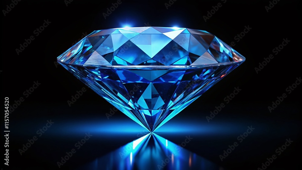 Sparkling Blue Diamond Gemstone, Isolated Low Light Shot Sparkling Blue Diamond Gemstone, Isolated Low Light Shot