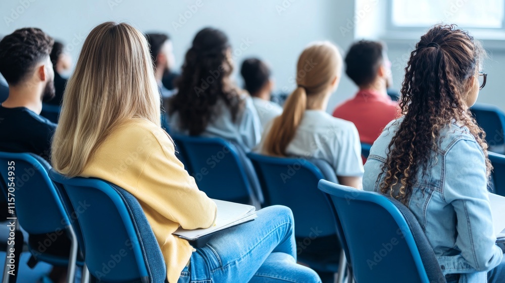 Students attending a lecture in a classroom. Students attending a lecture in a classroom.