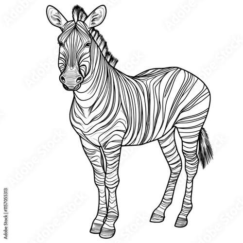 Striped Majesty: A Detailed Line Drawing of a Zebra 
