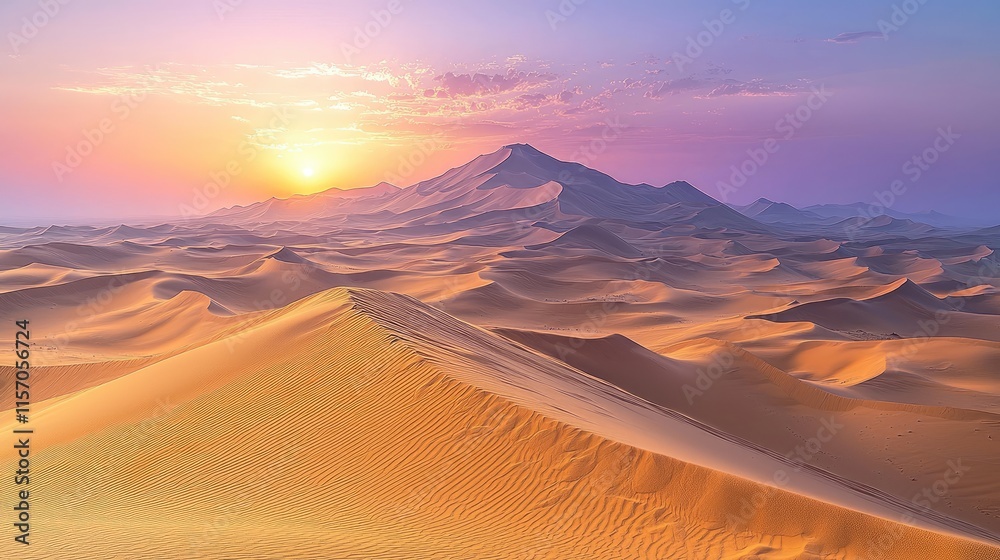 Fototapeta premium Desert Dunes at Dusk: A Captivating Sunset Over Rolling Sands