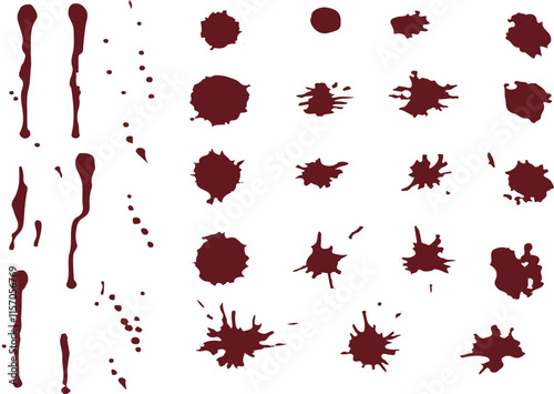 Print  Blood spatter realistic vector background set. red blood paint splashes set. Realistic set of blood splatter vector