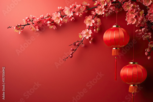 Beautiful holiday composition for happy celebrate chinese festival of lanterns, abstract vivid composition consists of fictional unreal fantastic vision on background photo