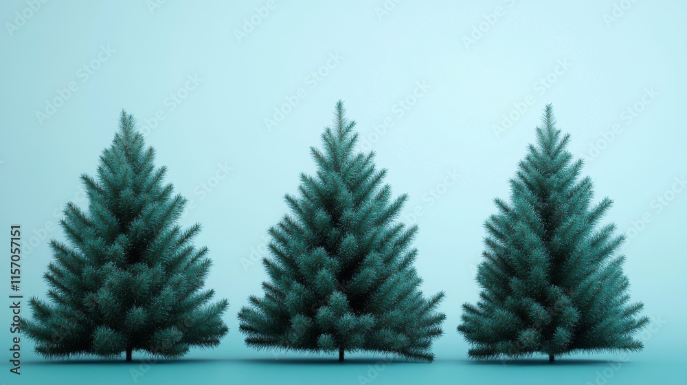 Three evergreen trees on a blue background. Three evergreen trees on a blue background.