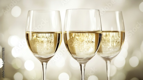 Three elegant glasses of sparkling wine. photo