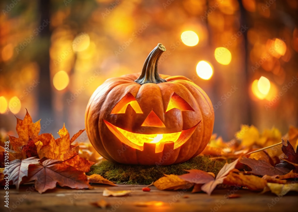 Fototapeta premium Spooky Halloween Pumpkin with High Depth of Field - Autumn Harvest