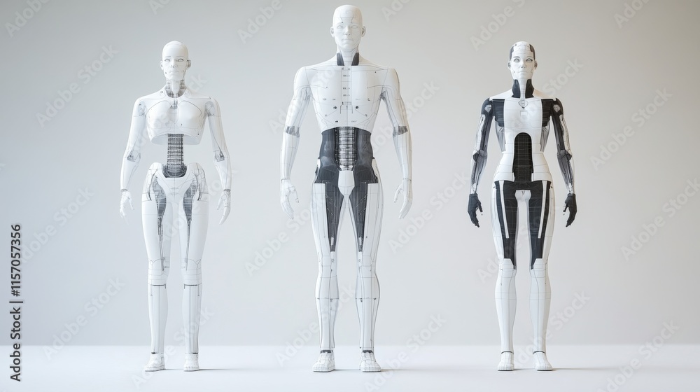 Three humanoid robots in modern design.