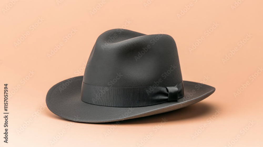 black Fedora Hat mockup isolated on a beige background.
black Fedora Hat mockup isolated on a beige background.