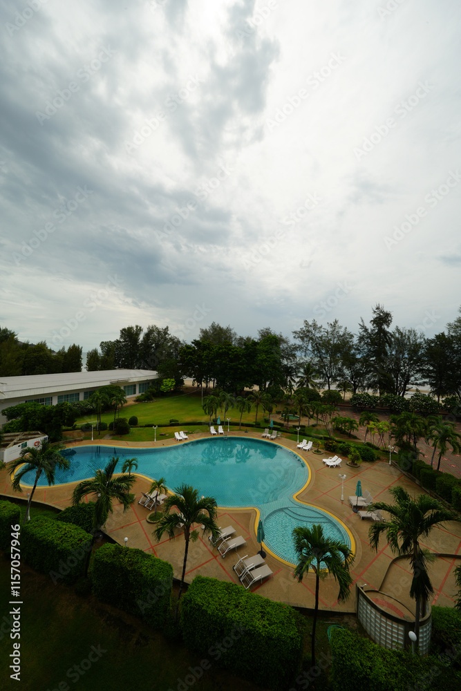 Fototapeta premium Picture of swimming pool at Suan Son Pradipat, Hua Hin District, Prachuap Khiri Khan Province, Thailand, taken on 8 June 2023.