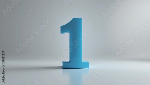 Stunning 3D Render of Number One: A Minimalist Blue Digit on White Background
