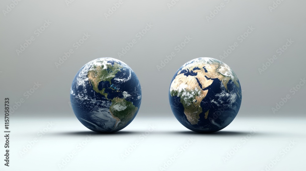 Fototapeta premium Two globes representing Earth and its continents.