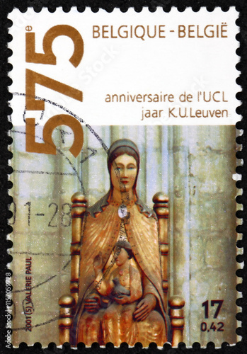 Postage stamp Belgium 2001 sculpture of Maria from 1442, located in the Church of Saint Peter photo