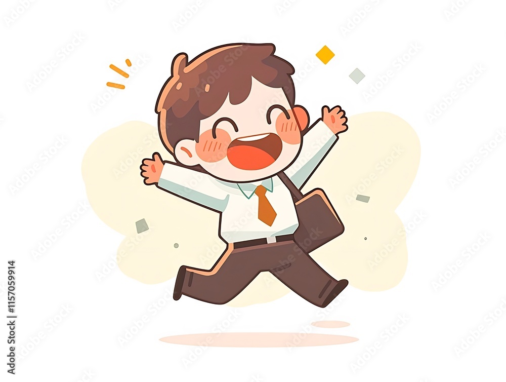 Happy boy in business attire joyfully leaping. Happy boy in business attire joyfully leaping.