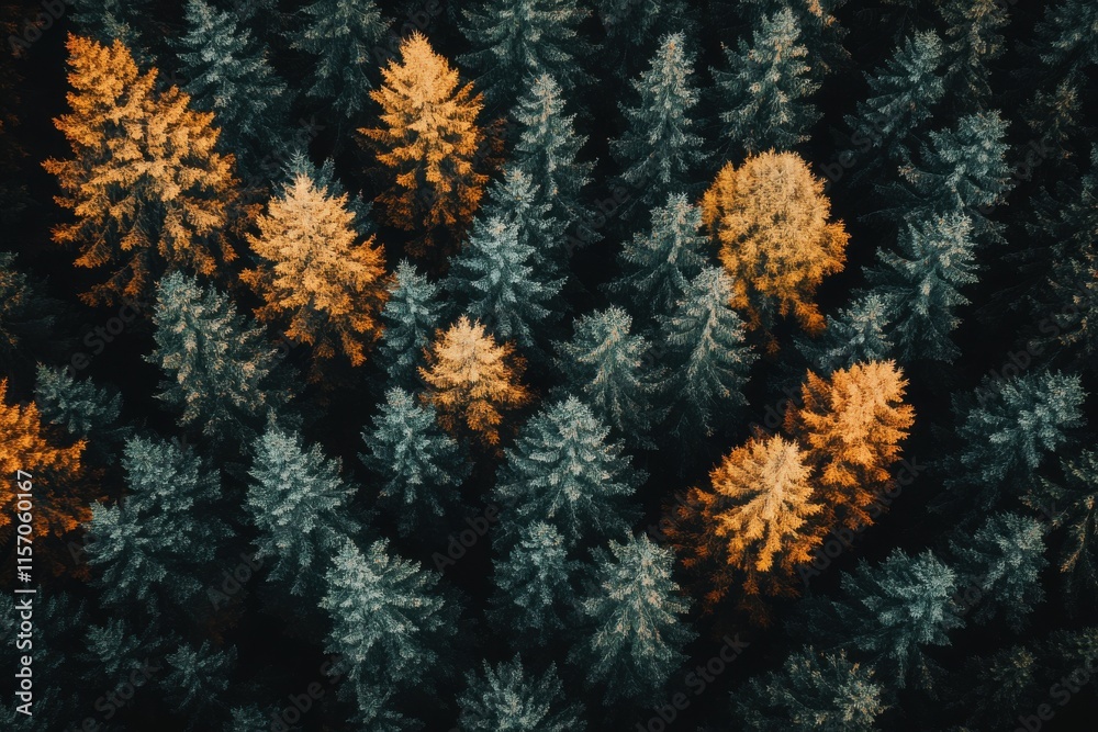 Abstract aerial view of a forest in autumn with vibrant foliage Abstract aerial view of a forest in autumn with vibrant foliage