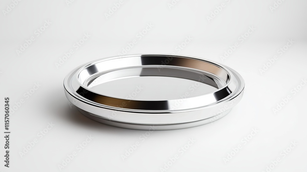 Realistic 3D illustration of a modern silver plate in a side view isolated on a white background Realistic 3D illustration of a modern silver plate in a side view isolated on a white background