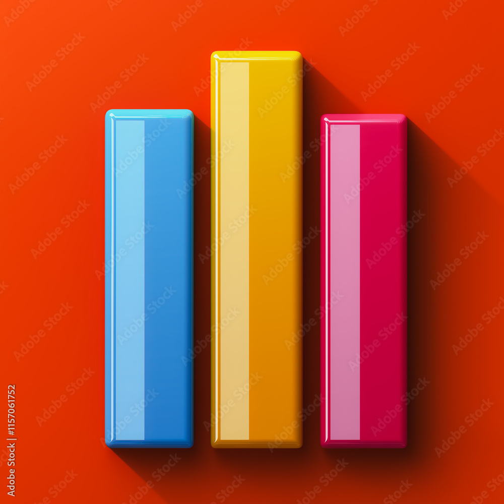 Three colorful bars are stacked on top of each other on a red background Three colorful bars are stacked on top of each other on a red background