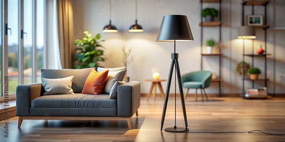 Stylish Matte Black Floor Lamp for Modern Living Room - Tilt-Shift Photography Stylish Matte Black Floor Lamp for Modern Living Room - Tilt-Shift Photography