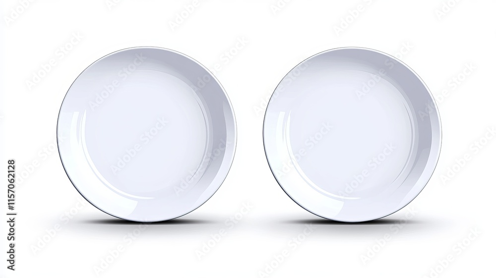 Vector 3D realistic white porcelain or ceramic plate with reflections Design template mockup in front top and side views isolated on a white background Vector 3D realistic white porcelain or ceramic plate with reflections Design template mockup in front top and side views isolated on a white background