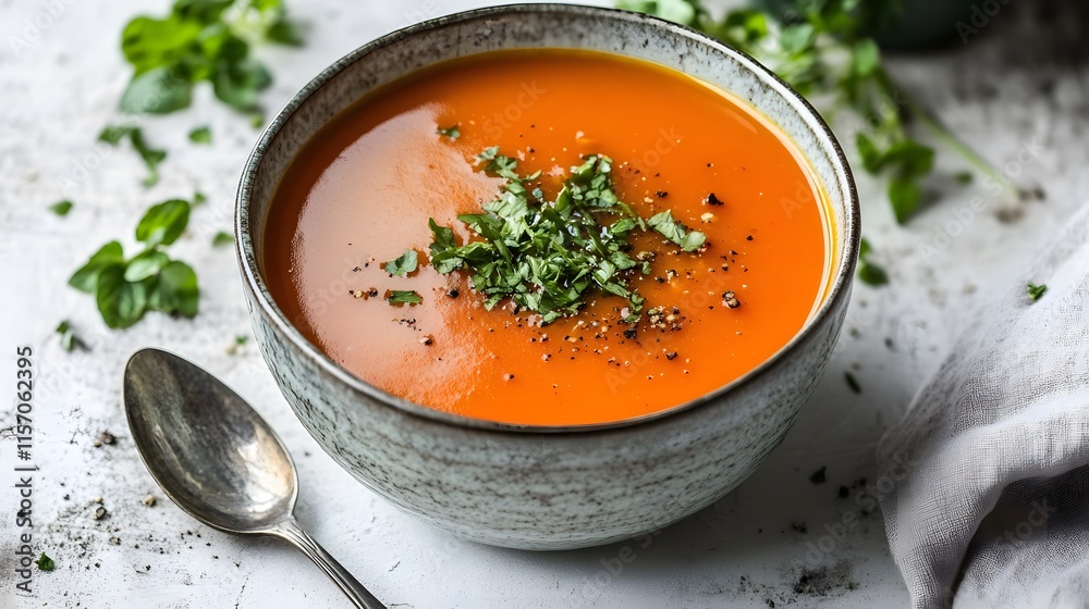 Delicious tomato soup recipe kitchen food photography cozy environment close-up view culinary delight Delicious tomato soup recipe kitchen food photography cozy environment close-up view culinary delight