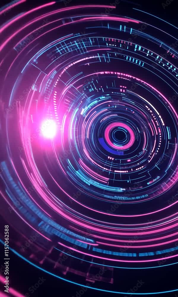 A vibrant digital abstract design featuring concentric circles and glowing data elements. A vibrant digital abstract design featuring concentric circles and glowing data elements.