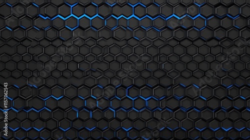 Abstract Black Hexagon Pattern Blue Light Technology Background photo