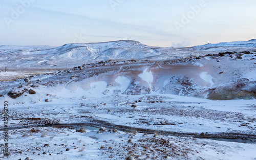 Seltún Geothermal area with hot pools and springs at Reykjanes peninsula in Iceland photo