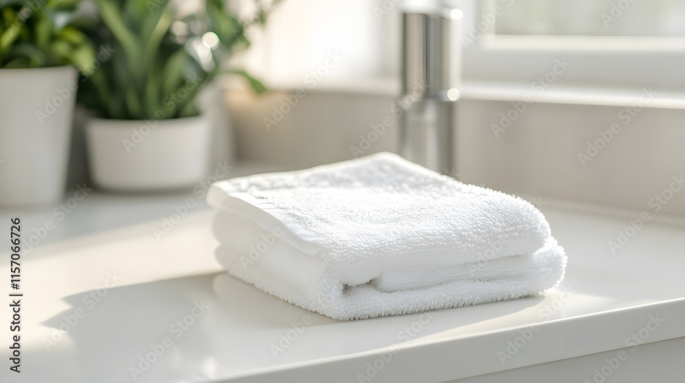 Refreshing clean towels in a bright bathroom still life photography modern minimalist natural light hygiene concept Refreshing clean towels in a bright bathroom still life photography modern minimalist natural light hygiene concept