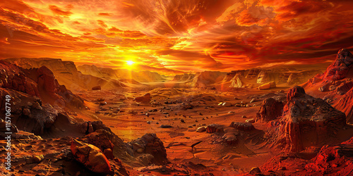 Digital Rendering of an Alien Planet at Sunset