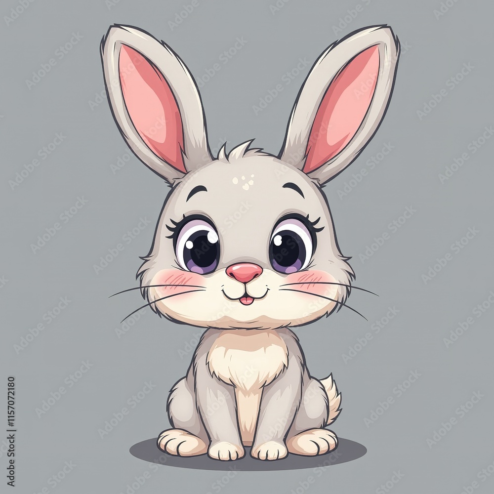 Fototapeta premium Cute cartoon bunny with big eyes and soft pastel colors.
